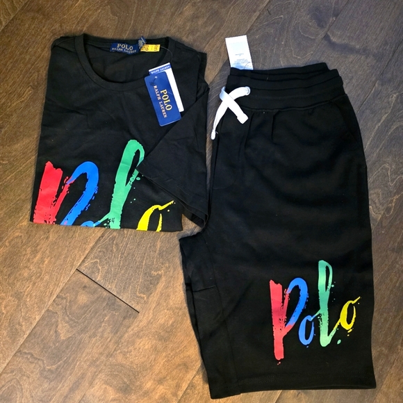 Polo Ralph Lauren Other - NWT Polo by Ralph Lauren Black Script Tshirt And Shorts Set Size Medium